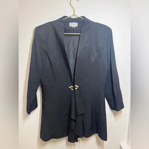 Betsy & Adam Glam Rhinestone Button Black Long Blazer Tunic Dress Vintage